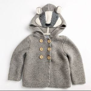 Mini Boden Gray Badger Cardigan Sweater Cotton Wool sz 6-12M